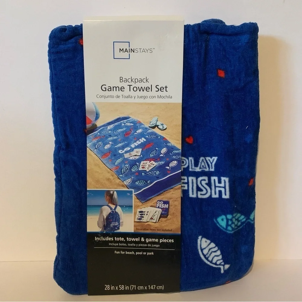 NWT. Mainstays Go Fish Game Backpack Towel Set